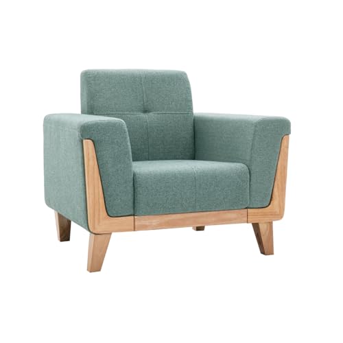 Miliboo Fauteuil scandinave en Tissu Vert de Gris et Bois Clair Fjord