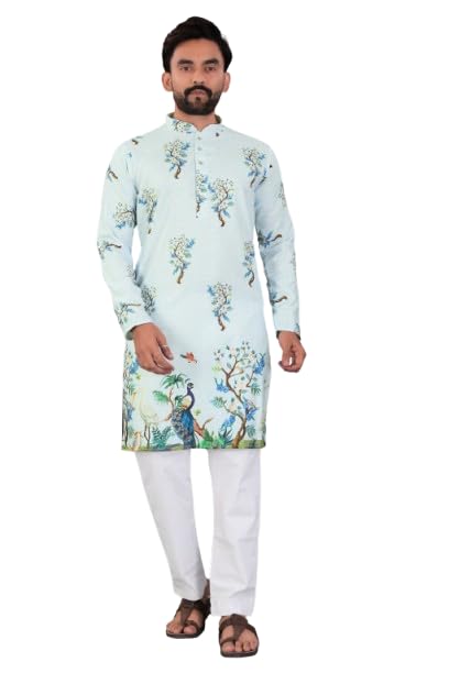 Image of Valaki Kurta Pajama Set for Men Border Printed Traditional Straight Kurta with Pyjama for Men