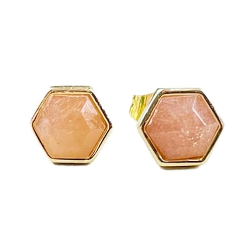 Boucles d'oreilles pierre de soleil naturelle en argent sterling 925 plaqué or