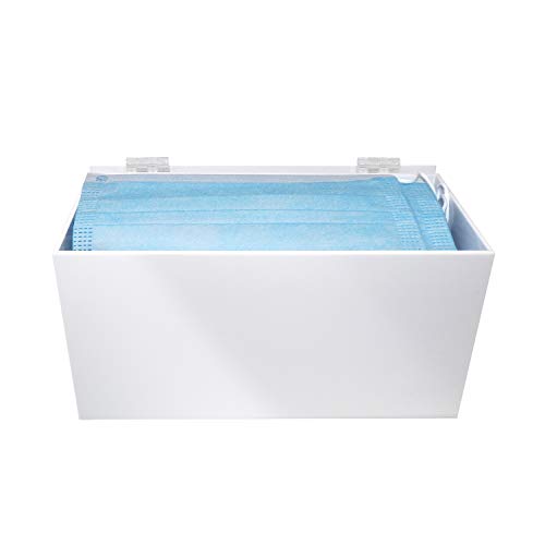 Image of Face Mask Dispenser | Acrylic Mask Box with Cover for Storing and Dispensing Personal Face Masks (White)