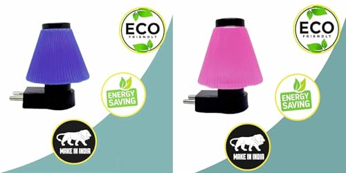 Image of GURUSOAMI Small lamp Type 2 Pin Night Lamp 0.5 Watt Plug & Play Bulb for Bedroom, Living Room, Zero Watt Light Direct Socket use for Night (Blue /Pink, 2.0, Count)