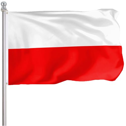 FLGCLUB Poland Polish Flag 3x5 Ft Outdoor Vibrant Color Fade Resistant Poland Flags Polyster Double Stitched Polish National Flag Canvas Header and Brass Grommets