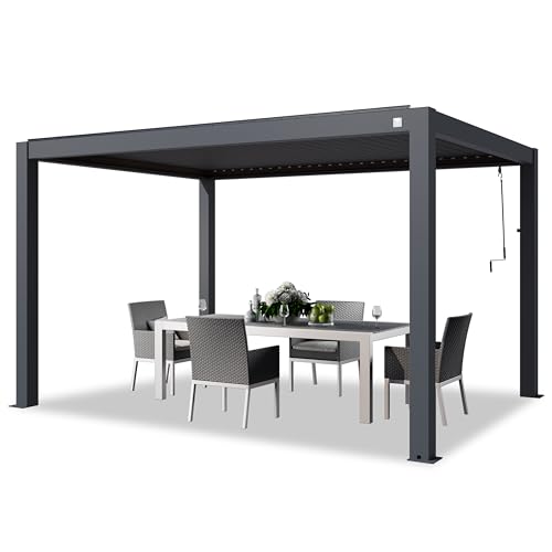 PRIMEYARD Pergola 3x4 m Aluminium Pfosten mit Lamellendach aus Aluminium anthrazitfarbene Terrassenüberdachung