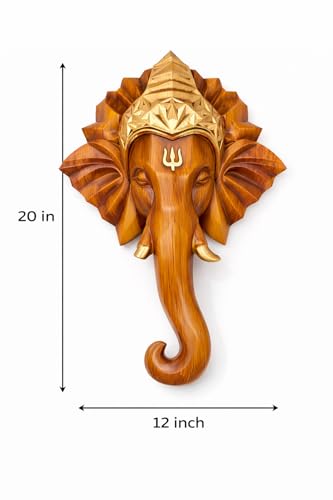 Image of REMANENCE Lord Ganesha Wall Hanging Sculpture | HIPS Plastic Wood Finish Ganesh Wall Sculpture | Wall Mount Decorative Idol for Home, Office, Temple Decor (20 x 15 x 5 Inch)