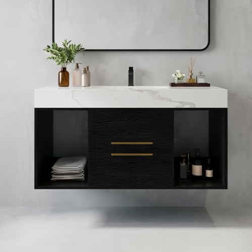 OIZAYE 40 Inch Floating Bathroom Vanity with Sink, Black Modern Cabinet