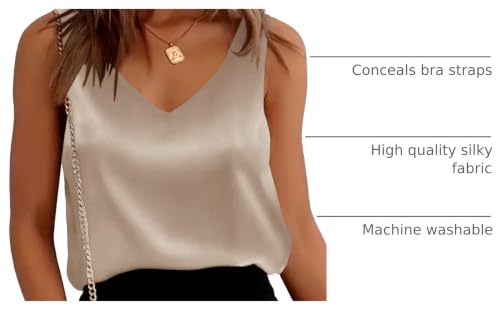 Image of Satin Tank Tops for Women Loose Fit Sleeveless V Neck Cami Camisole Blouses Shirt Top