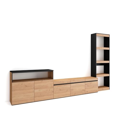 Mobile Soggiorno TV Parete Attrezzata 310x186x35cm Per TV fino a 65 Set di mobili Stile moderno Rovere e nero