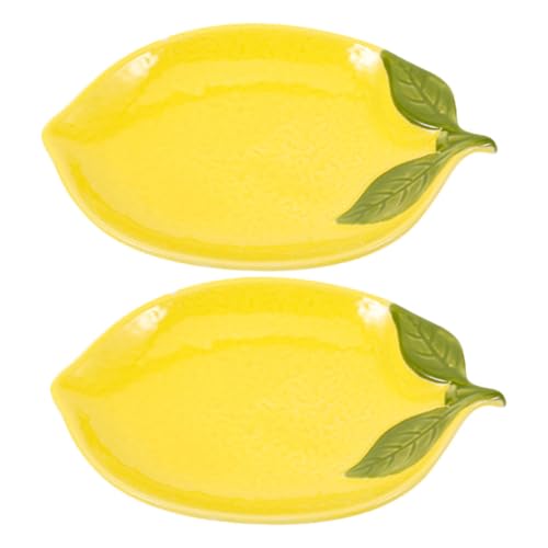 lurrose 2個 ?檬型セラミック仕切りプレート 多用途軽量トレイ 食器 ケーキ果物肉用 家レストランバー向けおしゃれサービング皿