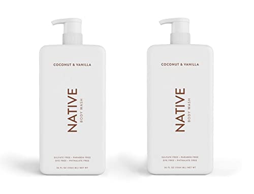 Native Body Wash for Women, Men | Sulfate Free, Paraben Dye with Naturally Derived Clean Ingredients, 36 oz bottle pump- 2 Pack (Coconut & Vanilla) 72.0 Fl Oz
