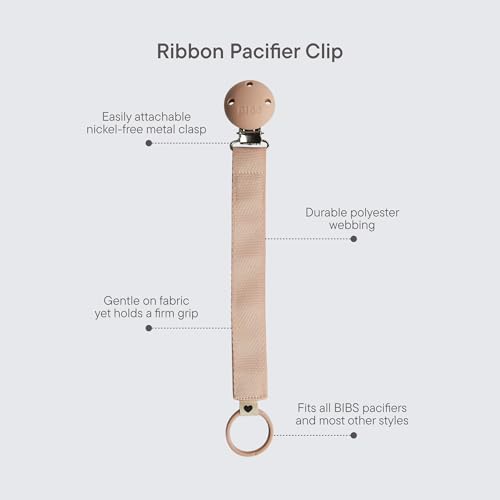 Image of BIBS Pacifier Clip Ribbon - Secure Your Baby's Pacifier with Durable Polyester Webbing and Nickel-Free Metal Clip - Compatible with All BIBS Pacifiers - Blush