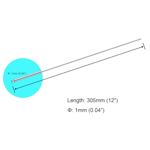 LAVMHAB Edelstahlstäbe, Edelstahl Rundstäbe 1mm x 305mm(0,305m) Rundstab 304 Edelstahl Rundstangen Metallstange Stabstahl Solide Rundstahl für DIY Handwerk (6 Stück)