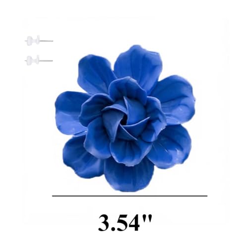 Image of Dark Blue,Camellia, 3.54 inch,Ceramic Flower Wall Art Decor, Artificial Flower Wall Sculpture,Handmade Ceramic Flowers for Home,Hallway,Living Room, Kitchen,Bathroom