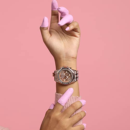 Image of Haute Sauce Women's Embellished Analog Dial with Stainless Steel Strap | Battery Power | Foldover Closure | Quartz Movement | Fashion Wrist Belt Watch for Female and Girls