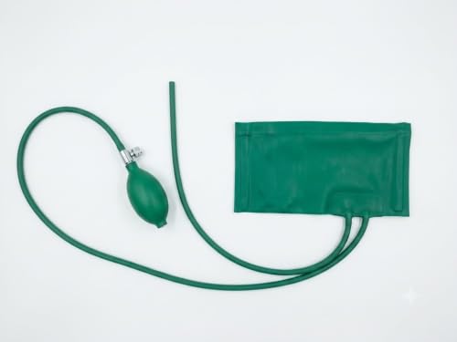 Image of BP Armlet With Bulb Metal valve - Manual Blood Pressure Monitor Cuff with Hand Pump Bulb & Valve - Universal 2-Tube System for All Brands - Durable Medical Grade Material (GREEN)