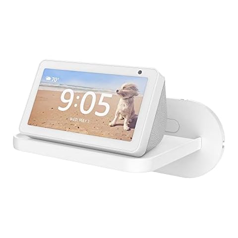 PlusAcc Wall Mount for Show 5 - Space-Saving Wall Stand Shelf Bracket Compatible with Google Nest Hub and Show 5 (3rd & 2nd & 1st Gen), Built-in Cable Management (White) Cover