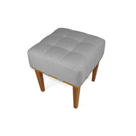 Puff Quadrado para Sala de Linho - Cinza Claro