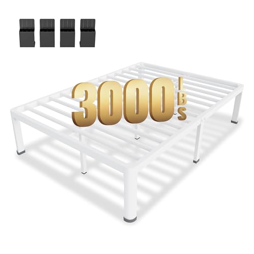 MAF 14 Inch Full Size Metal Platform Bed Frame White with Round Corner Legs, 3000 LBS Heavy Duty Steel Slats Support, Noise Free, No Box Spring Needed, Easy Assembly