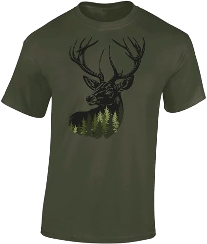 Baddery Jäger T-Shirt Männer - Forest Deer - Jagd Tshirt Herren - Geschenk Kleidung Zubehör (Army XXL)