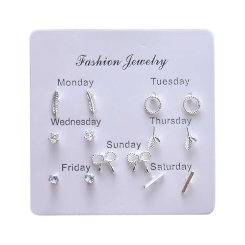 Pendientes de filigrana 7 pares Pendientes de plata de ley Pendientes de perlas Pendientes Studs para Navidad Mujeres Week Pendientes colgantes Rojo, A, Metal, Sin piedra preciosa