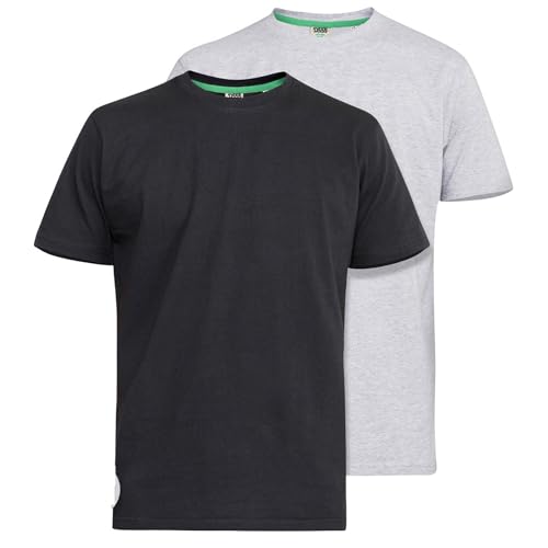 D555 (KS16894 Mens Pack of 2 Crew Neck T-Shirt in Black/Black 4XL - Image 3