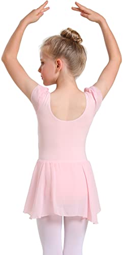Image of MdnMd Toddler Ballet Leotards for Girls Dance Leotards with Skirt Gymnastic Ballerina Outfit Dress Classic Short Sleeve