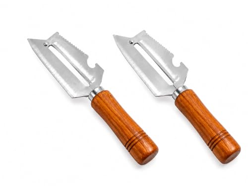 Image of Multi-Functional Stainless Steel Vegetable Peeler with Wooden Handle & Bottle Opener Single Blade Peeler for Fruits & Vegetables Sharp & Easy-Grip Kitchen Tool (4-in-1-peeler(2PCS))