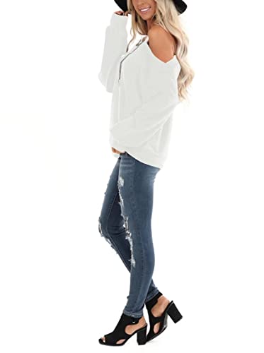 Image of Ezbelle Womens Sweaters Oversized Long Sleeve Cold Shoulder Tops Shirt Tunic Sweatshirt