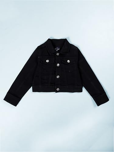 Image of Girls Full Sleeve Solid Crop Denim Jacket