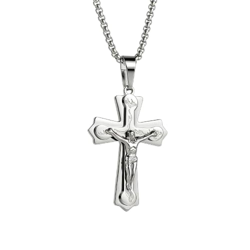 Collier croix résistant à l'eau en acier hypoallergénique mixte