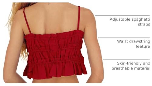 Image of Tankaneo Womens Summer Tie Front Crop Tops Cute Ruffle Ruched Spaghetti Strap Tank Tops Y2K Going Out Shirts