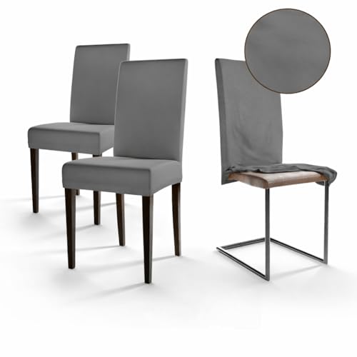 Staboos Stuhlhussen 2er Set - Hochwertige und elastische Stuhlhussen für Swingstühle - Pflegeleichte Stuhlbezüge & Hussen für Stühle - Perfekter Stuhlbezug 2er Set - ÖKO TEX Zertifiziert - Dunkelgrau