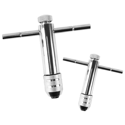 gxwcyi 2 Piezas Llave de Trinquete, Acero Aleado Giramachos con Carraca con Mango en T, M3-M8 / M5-M12 Llave de Trinquete Ajustable, Portaherramientas con Mango Deslizante, Machos para Roscas