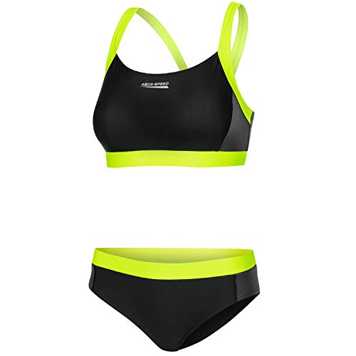 Aqua Speed Damen Bustier Bikini Set | Zweiteiler | Sport Bademode für Frauen | 2-Piece Swimsuit Women | Schwimmbikini Aquafitness | Wassergymnastik | Schwarz-Hellgrün, Gr. 40 | Naomi