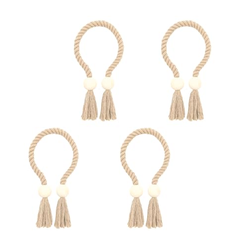 4 Pièces Embrasse Rideau Magnetique, Embrasses de Rideaux Magnétiques en Bois Boule Supports de Rideaux Attache Rideau Aimantée Bohème Tissée à la Main...