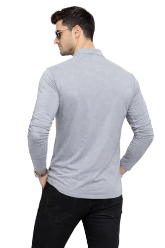 Image of Blisstone Men's Band Collar Shirt - Full Sleeve Slim Fit Casual Cotton Blend Mandarin Collar Button Down Shirt