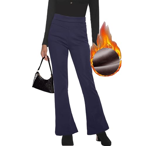 Fakanhui Women's Fleece Lined Bootcut Work Pants Winter Warm High Waisted Pull on Flare Business Dress Casual Pants2