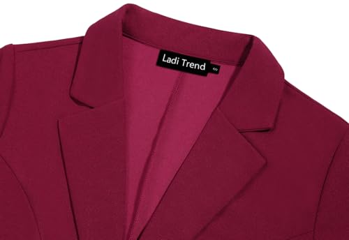 Womens Blazer Notched Lapel Button Front Suit Jackets Long Sleeve Lightweight Pocketed Blazer for Bussiness Casual (Wine Red L)4