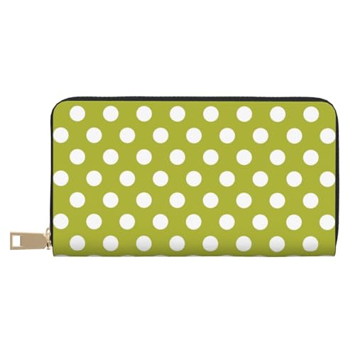 Olive Polka Dot Print Wallet Women Men, Long PU Leather Wallets for Women, Cute Womens Travel Wallet Purse Pouch with Zipper Pocket
