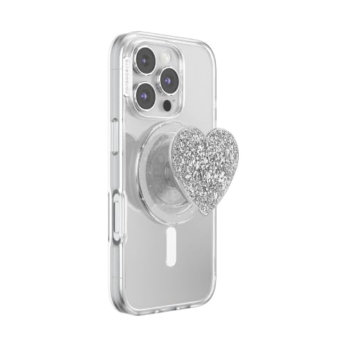 Image of PopSockets Phone Grip for MagSafe, Magnetic Holder, Phone Stand, Silver - Confetti Heart Silver Sizzle