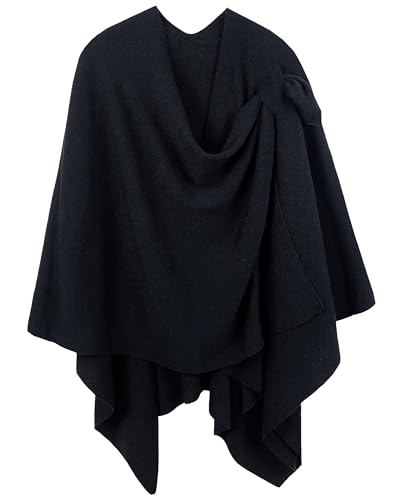 MIRMARU Women’s Cross Front Poncho Sweater Wrap Topper Knitted Cardigan Shawls Cape for Fall Winter