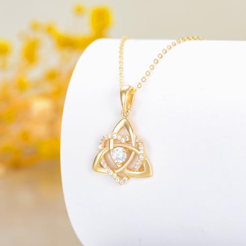 14K Real Gold Celtic Knot Pendant Necklace for Women Solid Yellow Gold Good Luck Trinity Knot Necklace Dainty Irish Necklace Jewelry for Her Mom Wife 16+1+1 Inch2