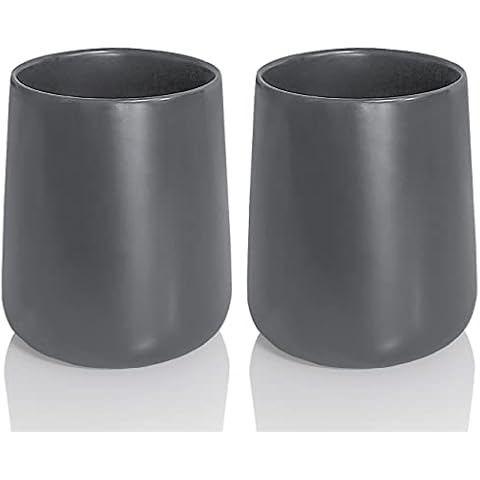 Matte Dark Grey Toothbrush Holder for Bathroom, 2 Pcs Ceramic Tooth Brushing Holder, Modern Toothbrush Holder as Bathroom Cup, Toothpaste Holder, Makeup Brush Cup Cover