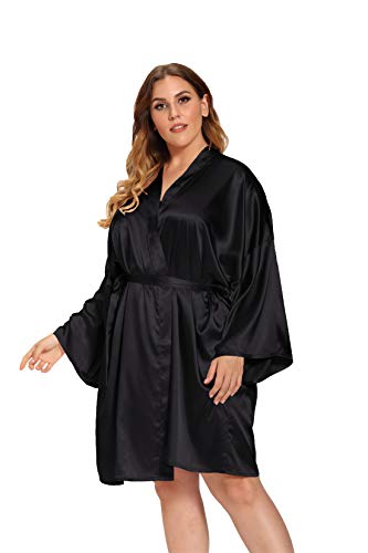 V Vaborous Women's Plus Size Satin Robes Plus Size Black Silk Kimonos Robes Sleepwear,Short, Black, 4X/5X #TOP2
