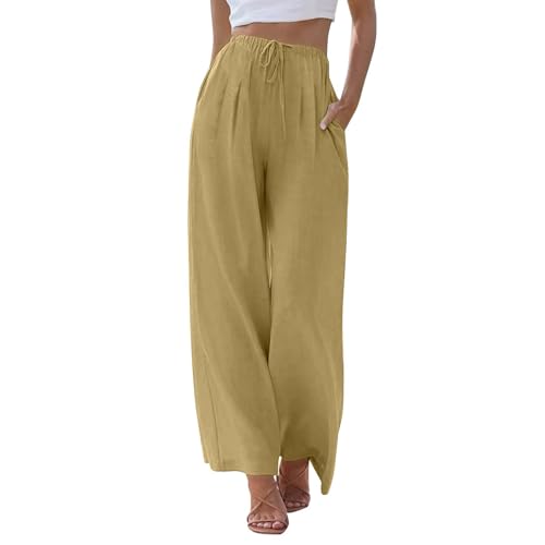 fanmpghleoo Wide Leg Palazzo Pants for Women Casual Drawstring Linen Pants Summer High Waisted Linen Trousers with Pockets2