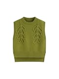 CIDER Sweater Vest Women Round Neck Sleeveless Cute Cable Knit Tops Green