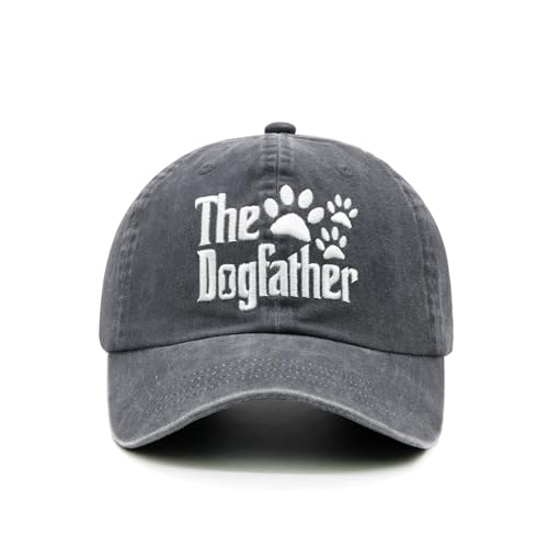 Waldeal Dog Father Hat for Men Gifts for Dog Dad Pet Lover Embroidered Washed Cotton Paw Baseball Cap Grey