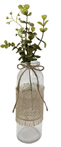 Glass Bottle Jar with Flowers/Greenery *Burlap & Jute Bow *Farmhouse Decor Distressed Rustic Country Decor *Eucalyptus, Baby's Breath, or Pepper Grass