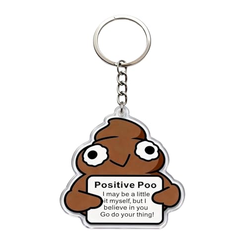 Positive Poo Emoji Acrylic Keychain, Funny Motivational Poop Charm, Novelty Gift for Men and Women