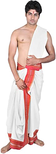 Dhoti and Veshti Set with Temple Border - Viscose