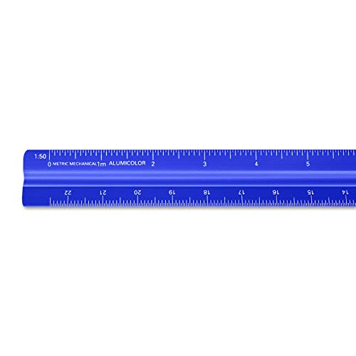 Image of Alumicolor Aluminum Mechanical Metric Solid Drafting Scale, 30 Centimeter, Blue